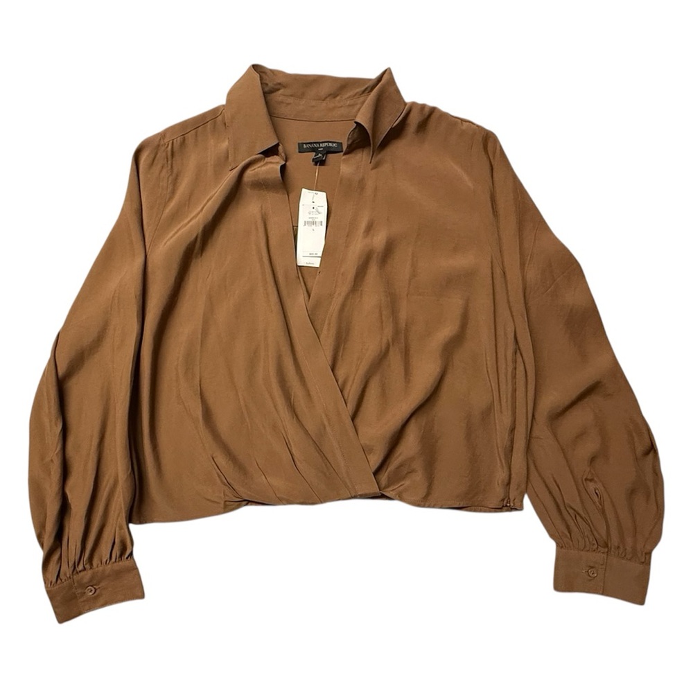 Banana Republic Factory Brown Wrap Blouse Crop Top Size L - Picture 4 of 4